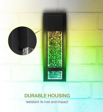 ASD LED 13" Bubble Glass Wall Light Fixture, Outdoor & Indoor Seeded Sconce | RGBW, Waterproof, ETL Listed | 9W 250LM 3000-5000K 100-277V | Exterior Lantern, Porch Lighting | Black, 2 Pack