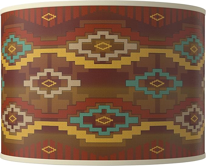 Hardback Giclee Drum Print Lamp Shade Southwest Sienna Brown Large 15.5" Top x 15.5" Bottom x 11" High Spider with Replacement Harp and Finial Fitting - Giclee Glow