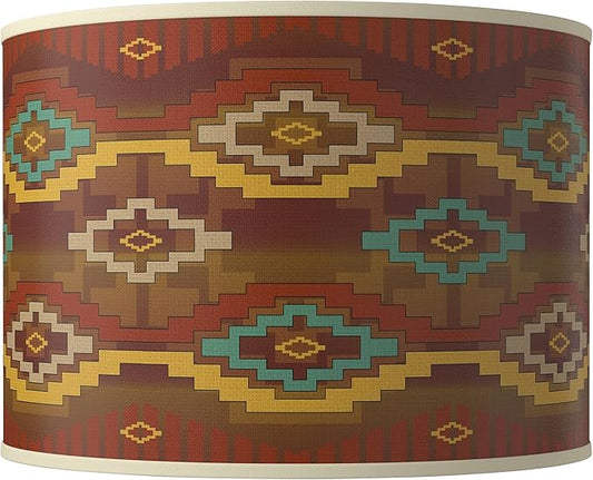 Hardback Giclee Drum Print Lamp Shade Southwest Sienna Brown Large 15.5" Top x 15.5" Bottom x 11" High Spider with Replacement Harp and Finial Fitting - Giclee Glow