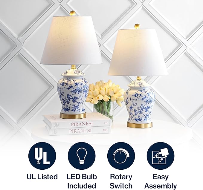 JONATHAN Y JYL3005A-SET2 Set of 2 Table Lamps Penelope 22" Chinoiserie Classic,Cottage,Traditional,for Bedroom, Living Room, Office, College Dorm, Coffee Table, Bookcase, Blue/White