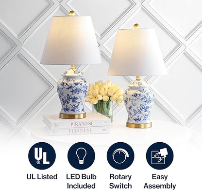 JONATHAN Y JYL3005A-SET2 Set of 2 Table Lamps Penelope 22" Chinoiserie Classic,Cottage,Traditional,for Bedroom, Living Room, Office, College Dorm, Coffee Table, Bookcase, Blue/White