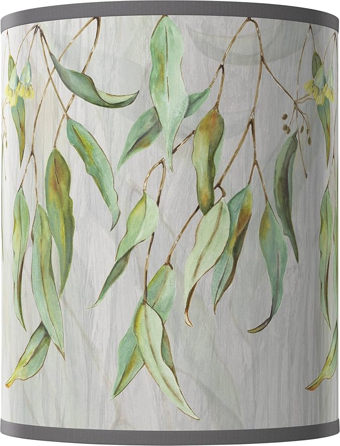 10" Top x 10" Bottom x 12" High Hand Crafted Print Lamp Shade Replacement Medium Green Gray Drum Round Farmhouse Country Eucalyptus Spider Harp Finial - Giclee Glow