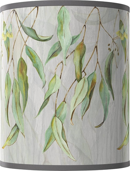 10" Top x 10" Bottom x 12" High Hand Crafted Print Lamp Shade Replacement Medium Green Gray Drum Round Farmhouse Country Eucalyptus Spider Harp Finial - Giclee Glow