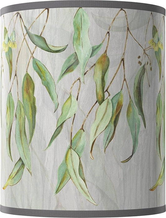 10" Top x 10" Bottom x 12" High Hand Crafted Print Lamp Shade Replacement Medium Green Gray Drum Round Farmhouse Country Eucalyptus Spider Harp Finial - Giclee Glow