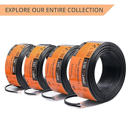 Wirefy 12/2 Low Voltage Landscape Wire 250 ft | Low Voltage Landscape Lighting Wire | Pure Copper | Outdoor Direct Burial | 12-Gauge 2-Conductor 250 Feet | UL Listed