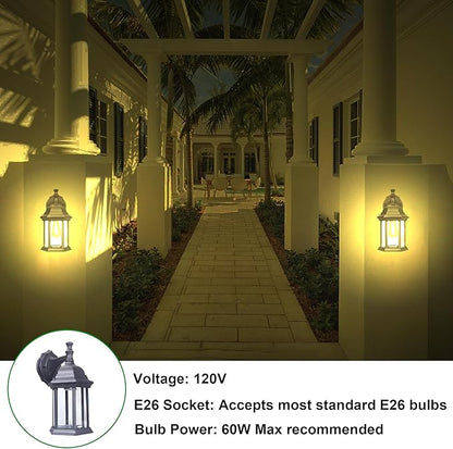 LIT-PaTH Outdoor Wall Lantern, Wall Sconce as Porch Lighting Fixture, E26 Medium Base Max 60W, Aluminum Housing Plus Glass, Matte Black Finish, 1-Pack