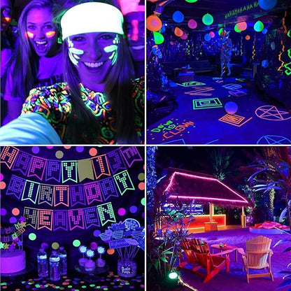 4 Pack 300W Black Lights, Blacklight Flood Light with Plug and Switch,for Glow Party, Black Light Party, Halloween, Body Paint, Neon Glow, Stage Lighting, Fluorescent Poster