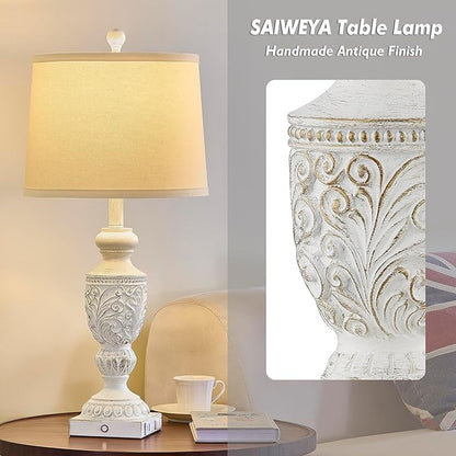 26.5" Farmhouse Table Lamp Set of 2, 3-Way Dimmable Touch Control Vintage Rustic Side Table Nightstand Lamps for Bedroom Living Room Study Room (Whitewashed Gold)