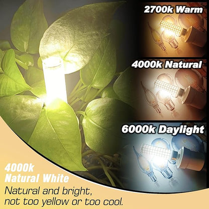 E12 100 Watt Equivalent LED Corn Bulbs 10W 4000K Natural White 1200lm 120V C7 T6 E12 LED Ceiling Fan Light Bulbs for Chandelier Pendant Lighting Candelabra Light Bulbs, Non-dimmable, 4 Pack