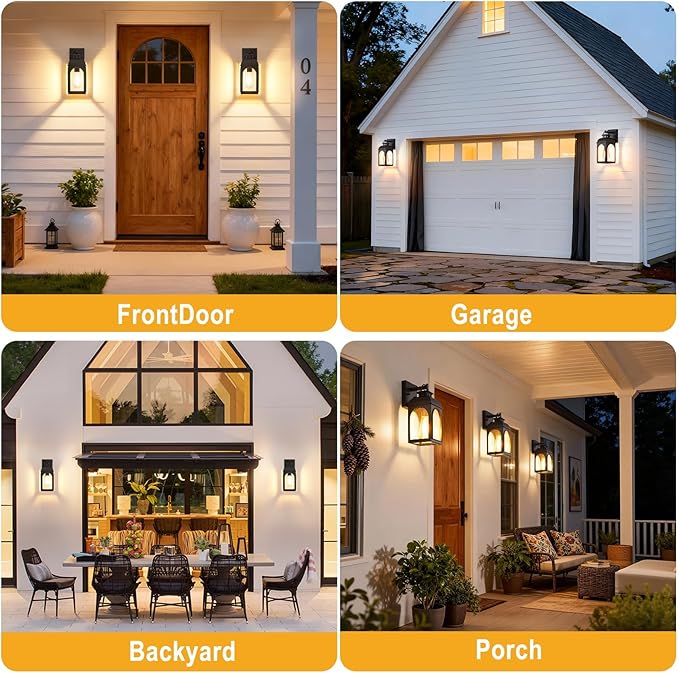 Outdoor Wall Lights, 2 Pack Outside Porch Lights Modern Wall Mount Exterior Lighting Fixtures Black Sconces Lanterns Waterproof Anti Rust for Farmhouse House Garage Doorway Front Door