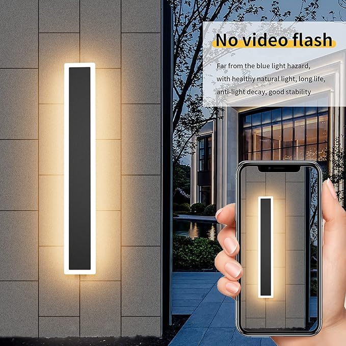 Aipsun 2 Pack Outdoor LED Wall Light,23.6 inch LED Modern Porch & Patio Wall Sconce Black Exterior Lights Wall Light for Entrance, Hallway, Garage, Porch(Warm Light 3000K)