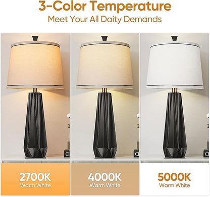 WIHTU 3 Color Temperature Table Lamps Set of 2, 27'' Black Modern Table Lamp for Living Room, Resin Desk Lamp with Linen Shade, Beside Lamp for Nightstands Bedroom Decor (2 Bulbs Included)