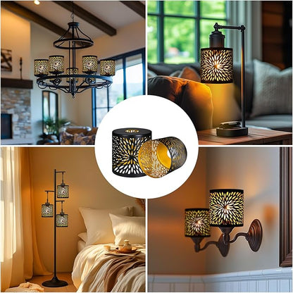 Metal Pendant Lamp Shades Set of 2, Cylinder Lamp Shade Light Fixture Replacement Metal Globe with 1-5/8-Inch Fitter Opening, Diameter 4.75” Height 5.0"