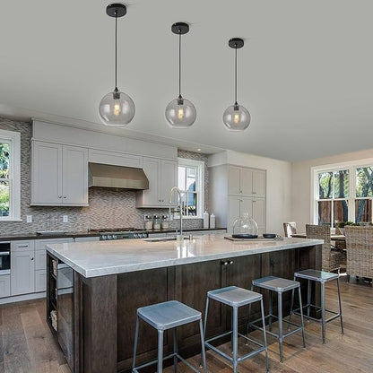 Grey Glass Pendant Lights Kitchen Island Lighting Modern Globe Pendant Light Fixtures Modern Pendant Lights for Kitchen Island Bedroom Living Dining Room Light Fixture-7.8inch