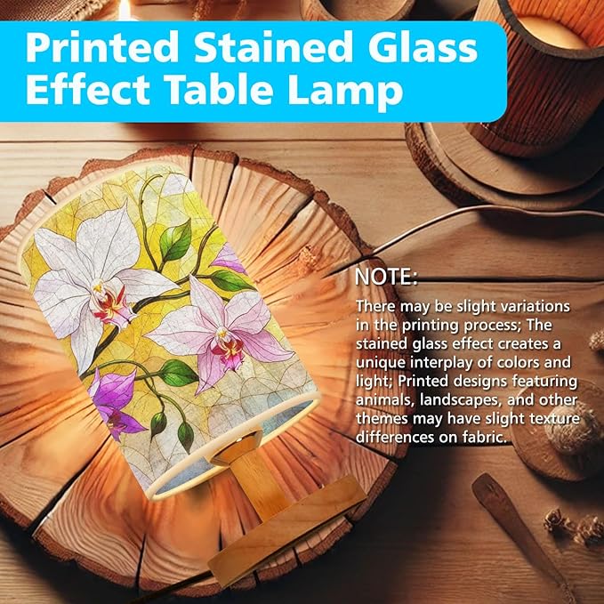Orchid Table Lamp LED 3-Color Pressed Bedside, Orchid Shade Lamp with Wood Base for Bedroom Living Room Desk Office