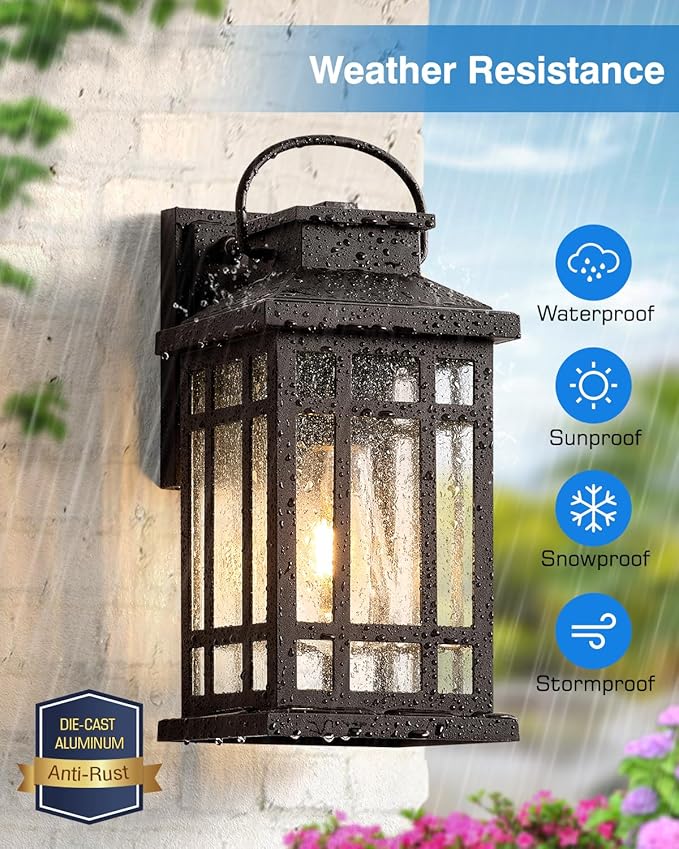 Outdoor Light Fixture, Dusk to Dawn Outside Lights for House, Brown Outside Sconce Lighting, Oil Rubbed Bronze Exterior Porch Lights Wall Mount, Modern Outdoor Wall Lantern for Patio Garage