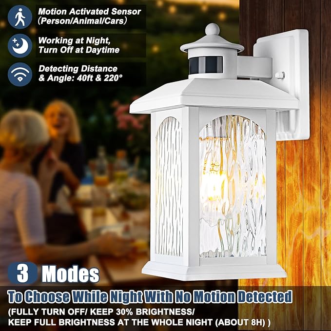 Advanced Motion Sensor Outdoor Lights 2 Packs - White Dusk to Dawn Outdoor Lighting, Anti-Rust Exterior Light Wall Mount Fixtures, Waterproof Porch Outside Lights Wall Sconce for House, Garage