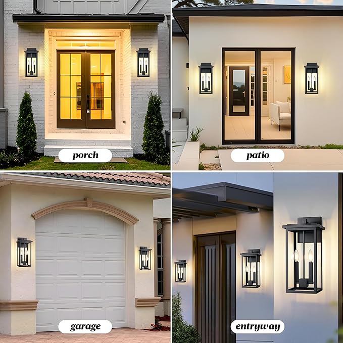 Large Modern Exterior Lighting Fixtures Porch Lights Outdoor Sconce Lights Outdoor Wall Lantern Outside Light Fixtures for House,Front Door,Garage Light Wall Mount Waterproof 2 Pcs E12 Base