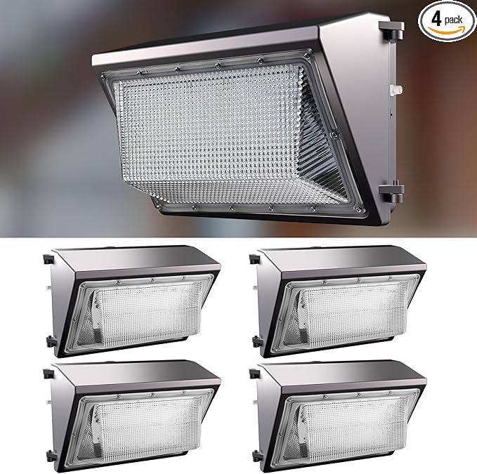 Lightdot 4Pack 150W LED Wall Pack Lights - 22500Lm(150Lm/W) Dusk-to-Dawn (100-277V) 5000K IP65 Outdoor Exterior Lighting Fixture for Warehouse/Parking Lots | 5-Yr Warranty, ETL(Height:10~20ft)