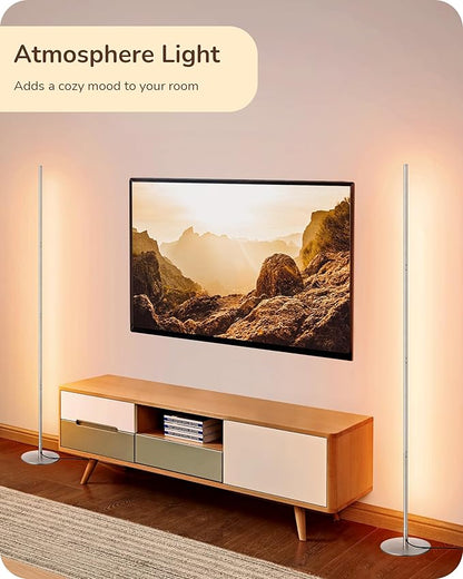 EDISHINE LED Corner Floor Lamp, Minimalist Dimmable Mood Light, Adjustable Height, 57.5" Tall Floor Lamp for Bedroom, Living Room, Home Office, 3000K Warm White Light, Silver