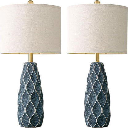 27.5" Ceramic Table Lamps for Living Room Bedroom Lamps Set of 2 Modern Boho Bedside Lamps Night Stands Farmhouse Vintage Large Nightstand Lamp Reading Light Home Office Dorm Desk Deco Gifts, Blue