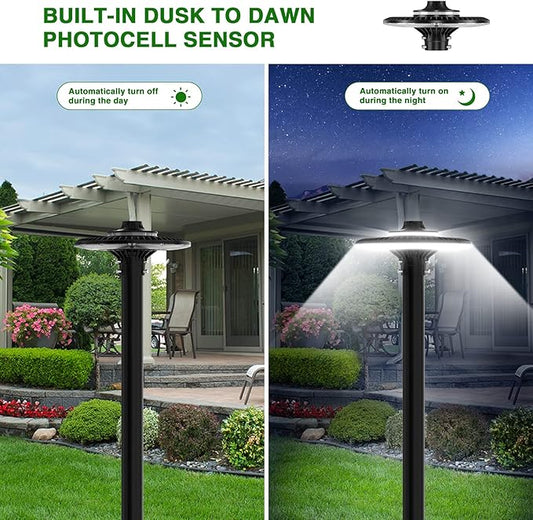 100W LED Post Top Light with Photocell, 14000Lm 5000K Circular Area Pole Lights, IP65 Waterproof Outdoor Post Light Fixtures for Garden Yard Street Parking Lot Lighting UL Listed, AC100-277V