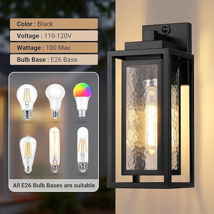 WIHTU Motion Sensor Exterior Porch Light Fixtures, Water Ripple Outdoor Wall Lantern, 2 Pack Sensor Wall Sconce Lights, Waterproof Outside Lantern Lamp, Porch Lamp for Garage, Doorway(Bulb Included)