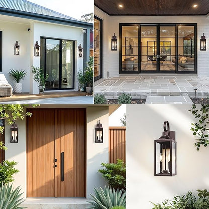 Oil Rubbed Bronze Dusk to Dawn Outdoor Wall Lighting, 19" Large Outside Modern Wall Sconce Lantern, Industrial Porch Light Wall Mount, Waterproof Farmhouse Exterior Lamp 2-Light Brown, 2 Pack