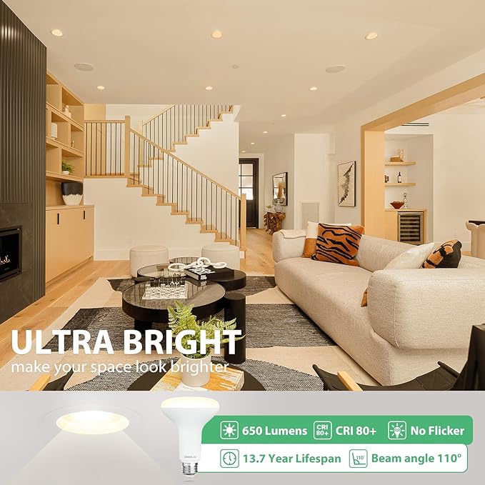 18 Pack BR30 LED Recessed Light Bulb, Dimmable Indoor Flood Light Bulbs CRI80 7W Equivalent 65W 3000K Warm White 650 Lumens, 15000 Lifetime Hours E26 Base LED Can Light Bulb, Flicker-Free