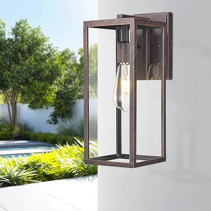 Bestshared Outdoor Wall Sconce Lights,Exterior Wall Lighting Fixtures with Clear Glass, Anti-Rust Vintage Outside Lantern Lamp for House Front Porch Doorway Patio (Rust, 15"-1 Pack)