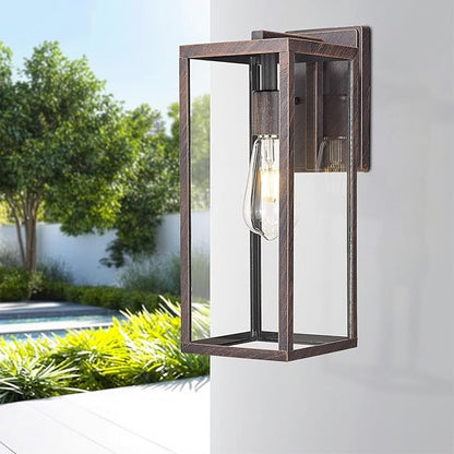 Bestshared Outdoor Wall Sconce Lights,Exterior Wall Lighting Fixtures with Clear Glass, Anti-Rust Vintage Outside Lantern Lamp for House Front Porch Doorway Patio (Rust, 15"-1 Pack)