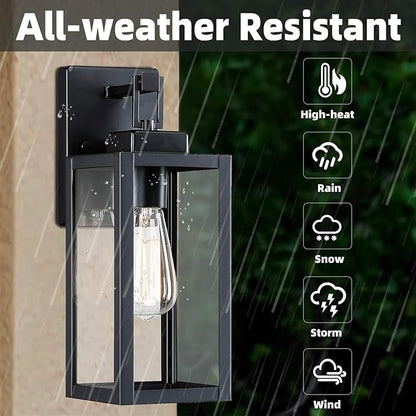 2 Pack Outdoor Sconce Lights-12 Inch Outdoor Wall Light,Exterior Sconce Steel and Glass Porch Light, Black Wall Lantern for Front Porch Garage Balcony