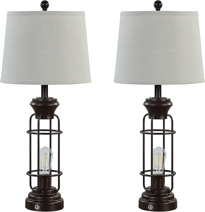 Table Lamps for Living Room Set of 2, 28" Tall Farmhouse Table Lamp with Oil Rubbed Bronze Finish, Bedroom Lamps for Nightstand with White Oatmeal Lampshade, 4 Bulbs Included
