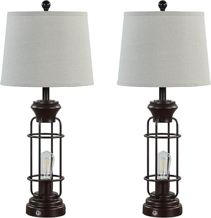 Table Lamps for Living Room Set of 2, 28" Tall Farmhouse Table Lamp with Oil Rubbed Bronze Finish, Bedroom Lamps for Nightstand with White Oatmeal Lampshade, 4 Bulbs Included