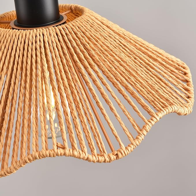 3 Pack Brown Woven Pendant Light Fixtures,11.81" Rattan Pendant Lights Farmhouse Basket Light Fixture Adjustable Boho Hanging Lamp for Kitchen Island Bedroom Dining Room Foyer Hallway