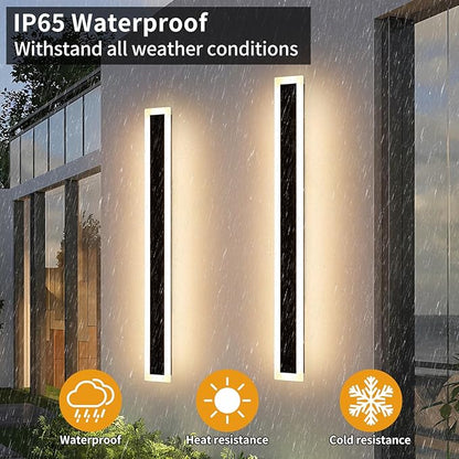Upgrade Widened 2 Pack 57inch Long Modern Outdoor Wall Light, Dimmable 3000K-6000K, IP65 Waterproof Exterior Wall Sconces, 50W, Black LED Wall Mount Light for Home, Yard, Garden with Remote Control