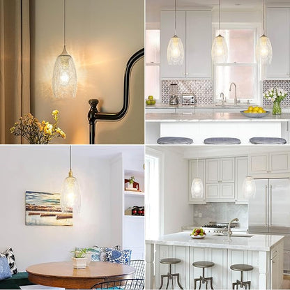 GO&SO 2 Pack Oval Clear Crackle Glass Lamp Shade Replacement,4"W x 7.8"H, 1.57" Fitter, Mini Lamp Shade Pendant Light Shade,High Transmittance for Wall Sconces/Chandelier/Kitchen Island Light