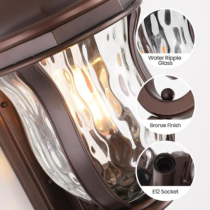 Coffee Exterior Wall Sconces, 28" H Large Outdoor Wall Light Fixtures with Water Glass, Waterproof Outdoor Lights Wall Mount with Decorative Patterns for Porch, Front Door