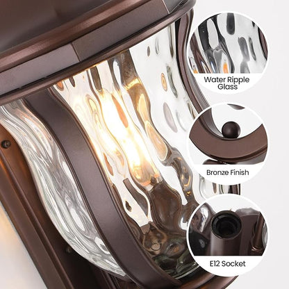 Coffee Exterior Wall Sconces, 28" H Large Outdoor Wall Light Fixtures with Water Glass, Waterproof Outdoor Lights Wall Mount with Decorative Patterns for Porch, Front Door