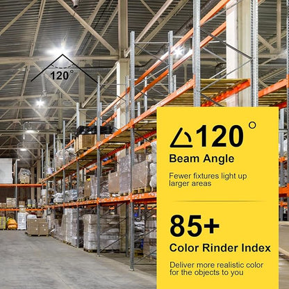 hunhun 6 Pack ETL 155W UFO LED High Bay Light, 22500lm, Daylight 5000K, US Plug,110-277V, IP65 Waterproof Commercial LED Shop Lights for Workshop Factory Barn Warehouse, Garage ETL Listed