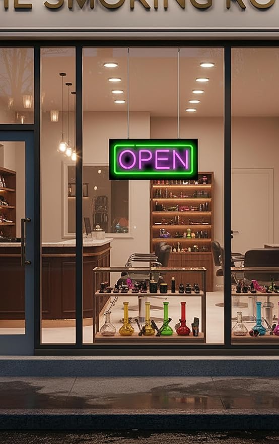 Real Neon Open Sign - 24" x 11" - Quality Hand Bent Neon Tubing - Several Color Options Available (Purple & Green)