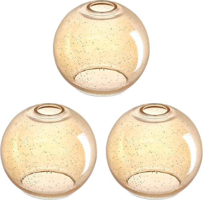 3 Pack 6.3 Inch Seeded Amber Glass Lamp Shade Pendant Ceiling Chandelier Wall Sconce Light Replacement Glass Shade Fixture Over Sink Kitchen Island