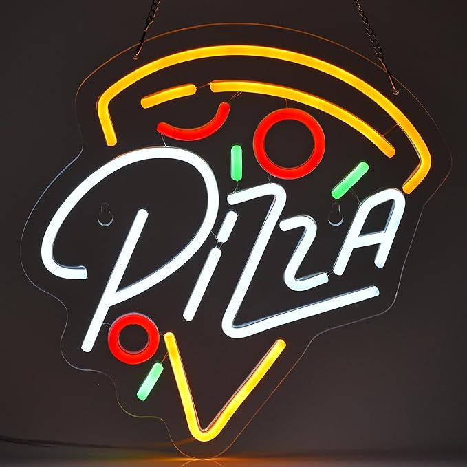 Pizza Neon Sign for Pizzeria Wall Decor 13" x 12.6" Pizza Shaped LED Light up Sign USB Powered for Kitchen Shop Restaurant Bar Party Decoration Handmade LED Neon Tubing Signs