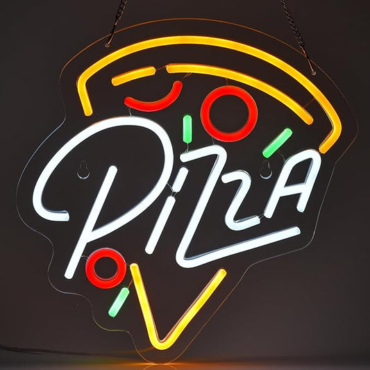 Pizza Neon Sign for Pizzeria Wall Decor 13" x 12.6" Pizza Shaped LED Light up Sign USB Powered for Kitchen Shop Restaurant Bar Party Decoration Handmade LED Neon Tubing Signs