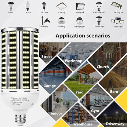 4 pack 120W LED Corn Light Bulb(1200W Equivalent ) ,Commercial Grade DayLight 5000K E26/E39 15900LM Medium Mogul Base LED Lamp,Large Area Lights For Outdoor Indoor Garage Warehouse Factory Bay Light