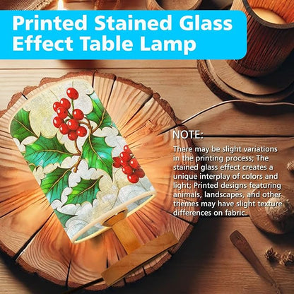 Holly Table Lamp LED 3-Color Pressed Bedside, Holly Shade Lamp with Wood Base for Bedroom Living Room Desk Office