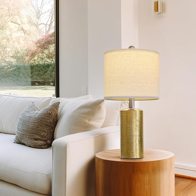 20.5" Small Table Lamps for Living Room Lamp Single Ceramic Lamps for Bedroom Bedside Lamps Modern Boho Lamps for Night Stands Farmhouse Nightstand Lamp Side End Table Lamp, Gold