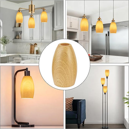 Glass Pendant Lamp Shade 4.72" Handblown Art Walnut Wood Glass Chandeliers Cover Mini Oval Light Shade Replacement Shade Only Light Fixtures for Kitchen Island Dining Room,Foyer,Hallway 1-Pack