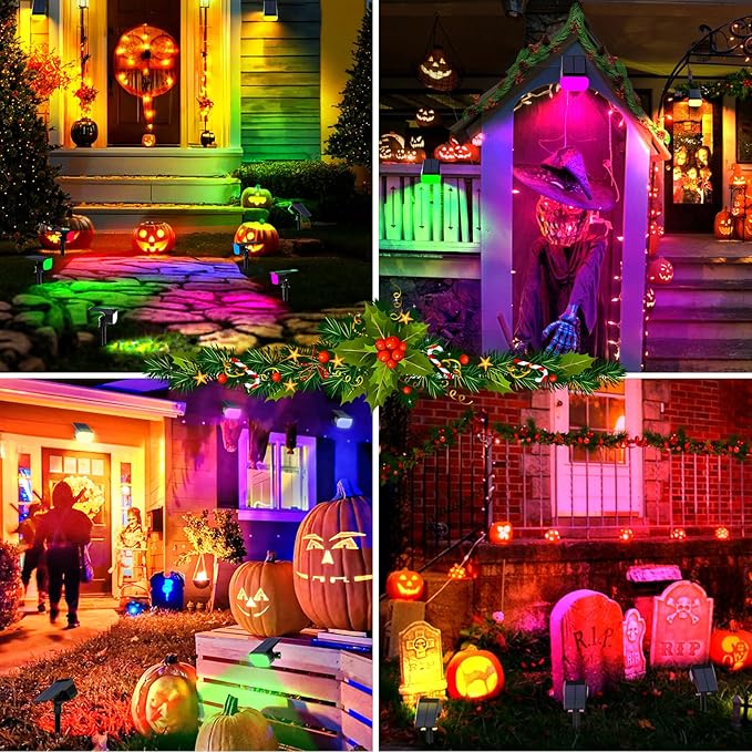 Solar Spot Lights Outdoor Color Changing, [7 Mode/6 Pack] Christmas Landscape Spotlights, Solar Lights Outdoor Waterproof, Solar Led Powered Flood Light for Outside Pathway Yard Garden Walkway