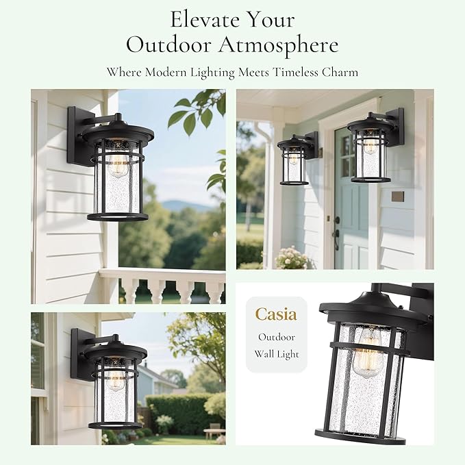 Casia Outdoor Wall Lights, Anti-Rust Outdoor Wall Sconces, Traditional Exterior Lantern, Outside Mounted Lights, Exterior Lighting Fixture for Patio, Porch, Garden,Balcony (Black, 14.17" H)